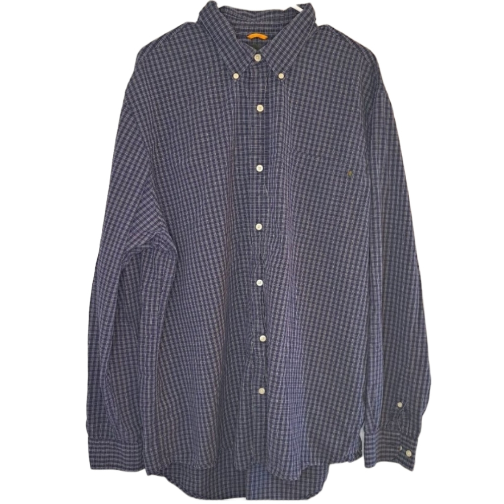 Timberland Navy Blue Button Up Plaid Shirt Size XXL